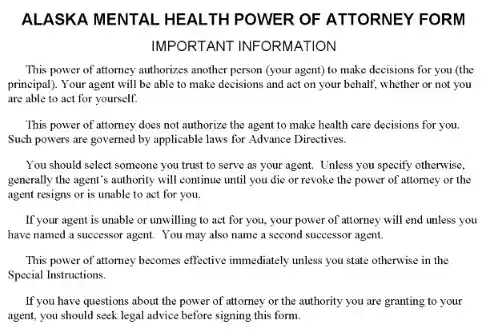 Alaska Mental Health Power of Attorney Word