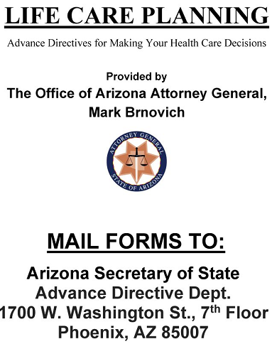 Arizona Blank Printable Living Will Form PDF