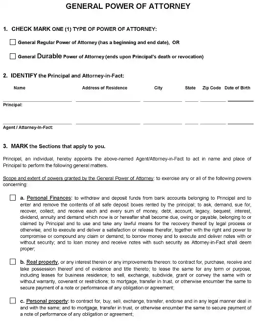 Arizona Power of Attorney Form Free Printable PDF