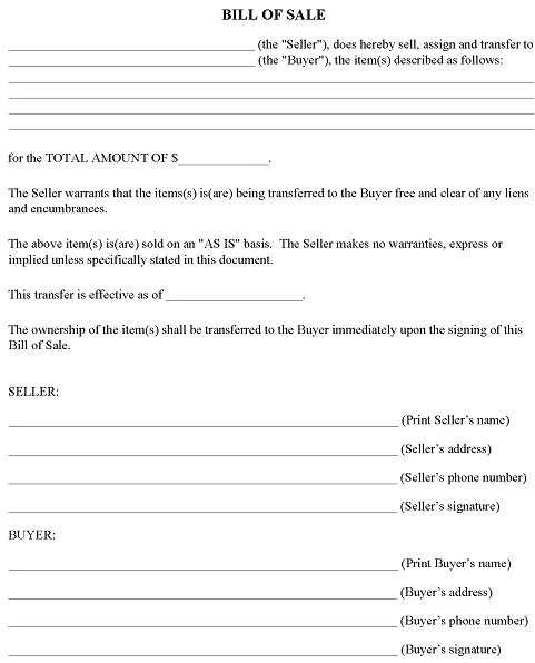 Arizona Simple Bill of Sale PDF