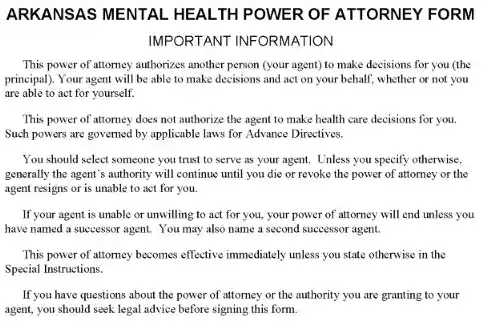 Arkansas Mental Health Power of Attorney Word