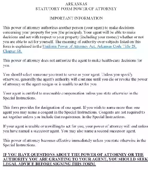 Arkansas Power of Attorney Form Free Printable PDF