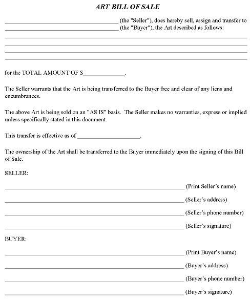 Art Bill of Sale PDF