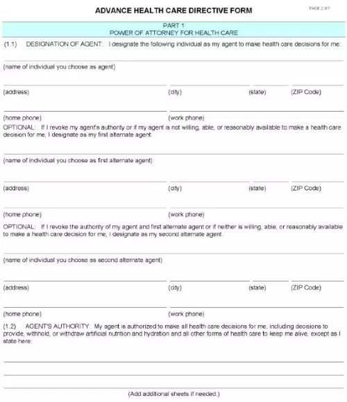 California Advance Healthcare Directive Word