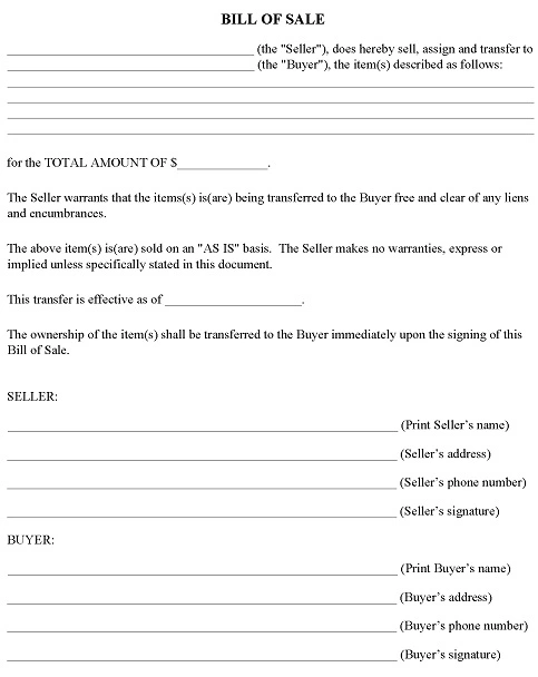 California Bill of Sale Templates