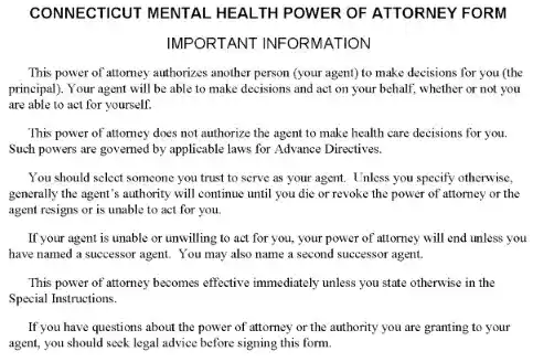 Connecticut Mental Health Power of Attorney Word