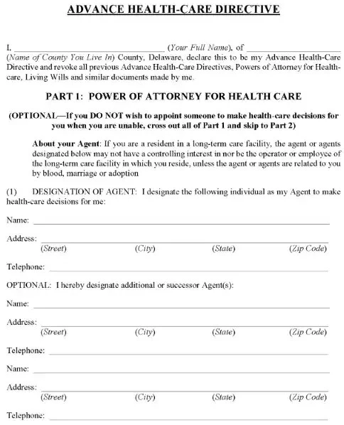 Delaware Advance Health Care Directive