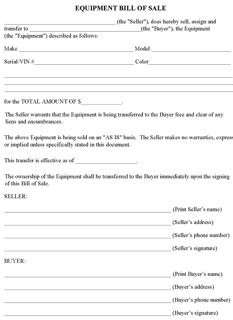 Equipment Bill of Sale PDF