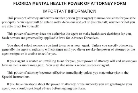 Florida Mental Health Power of Attorney Word