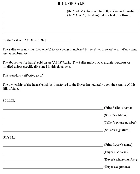 Free Bill Of Sale Templates PDF Word Free Printable Legal Forms