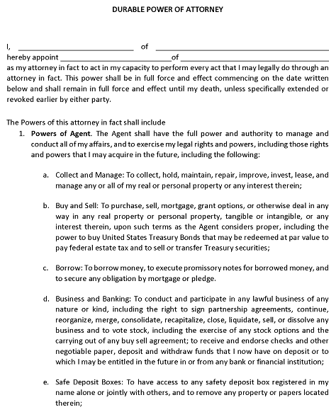 Free Durable Power of Attorney Template PDF
