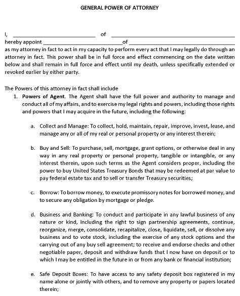 Free General Power of Attorney Template PDF