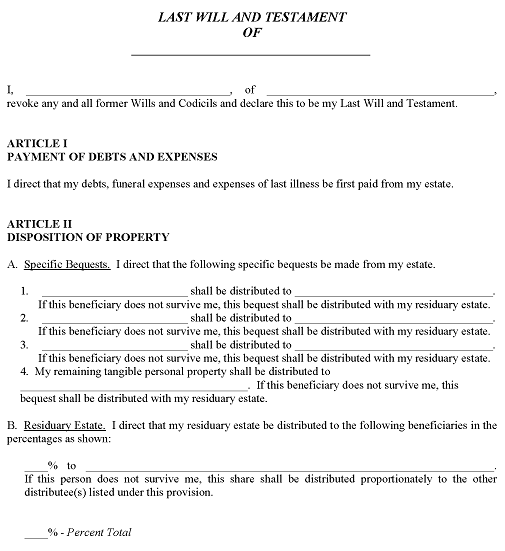 Free Nevada Will Template For SIngle Person PDF