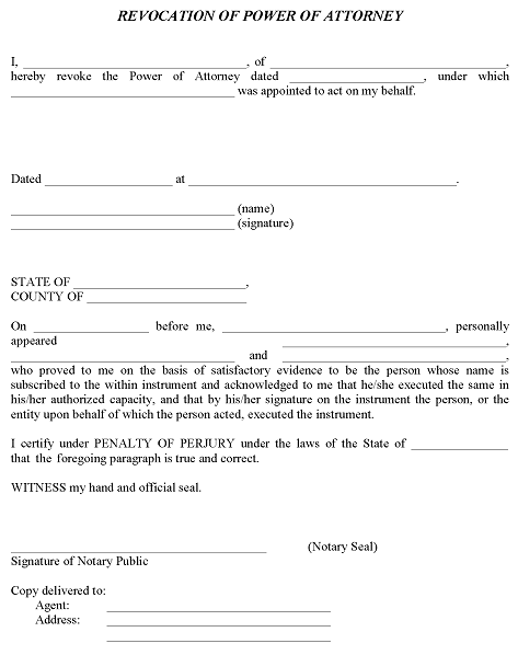 Free Revoke Power of Attorney Printable Form PDF