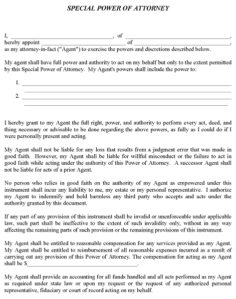 Free Special Power of Attorney Template