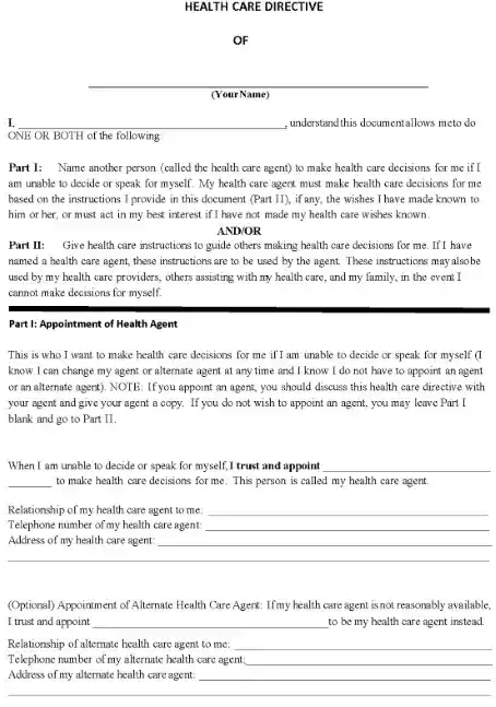 General Advance Directive For Health Care Form