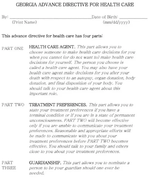 Georgia Advance Healthcare Directive PDF