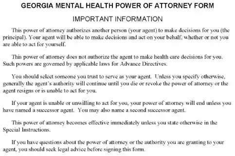 Georgia Mental Health Power of Attorney PDF