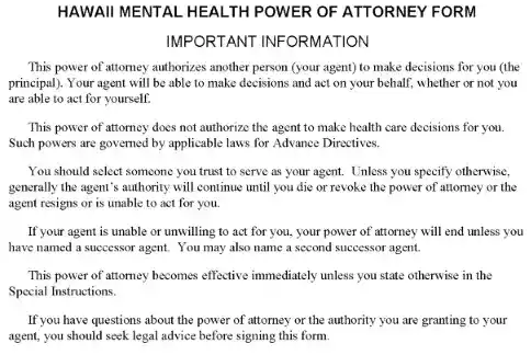 Hawaii Mental Health Power of Attorney Word