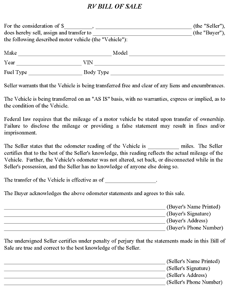 Idaho RV Bill of Sale PDF