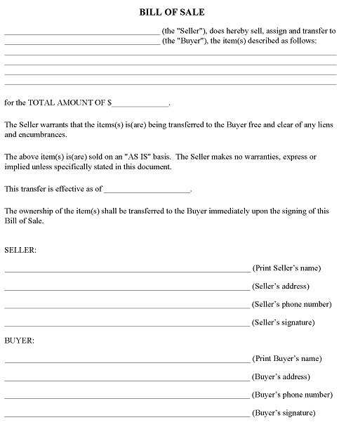 Illinois Bill of Sale Forms