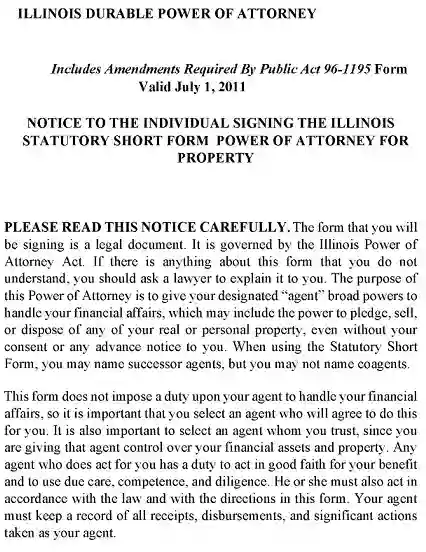 Illinois Durable Power of Attorney Form PDF