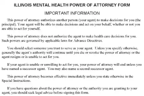 Illinois Mental Health Power of Attorney