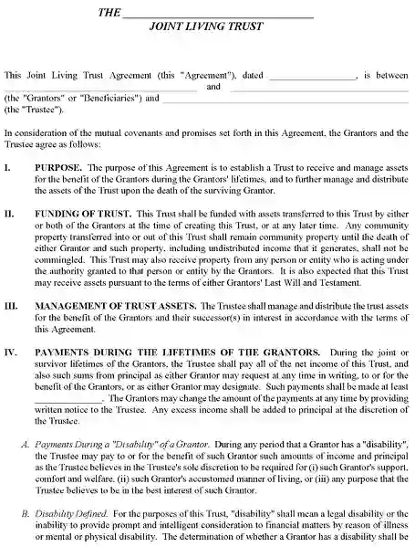Indiana Joint Living Trust Form PDF
