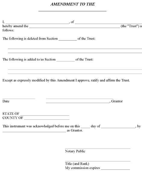 Indiana Living Trust Amendment Form PDF