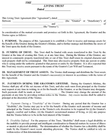 Indiana Revocable Living Trust Form PDF