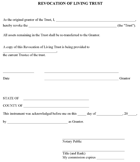 Indiana Revocation of Living Trust Form PDF