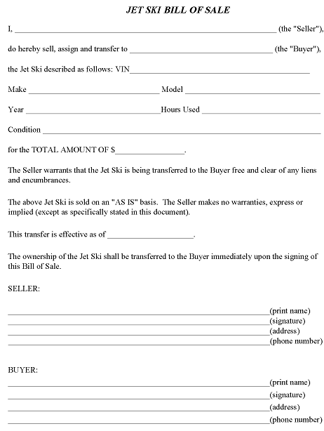 Jet Ski Bill of Sale Template