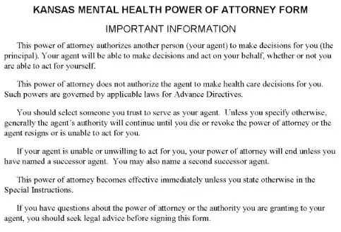 Kansas Mental Health Power of Attorney