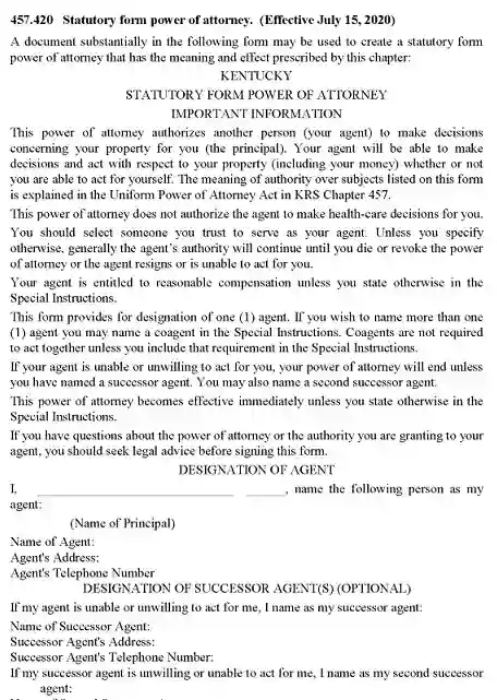 Kentucky Financial Power of Attorney Form