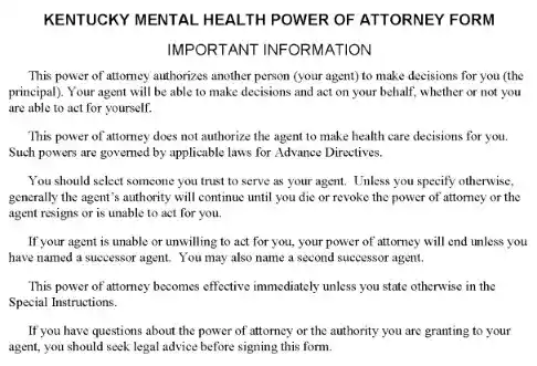 Kentucky Mental Health Power of Attorney