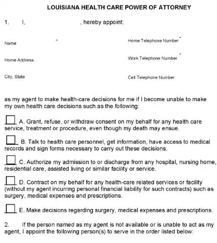 Louisiana Medical Power of Attorney