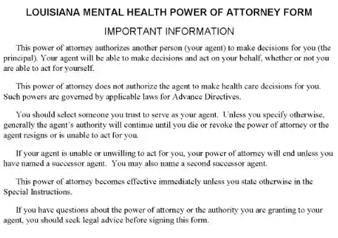 Louisiana Mental Health Power of Attorney PDF