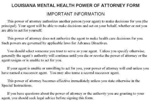 Louisiana Mental Health Power of Attorney Word