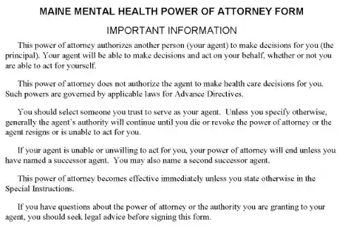 Maine Mental Health Power of Attorney