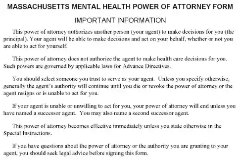 Massachusetts Mental Health Power of Attorney PDF