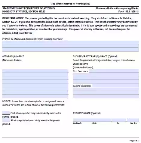 Minnesota Financial Power of Attorney Form