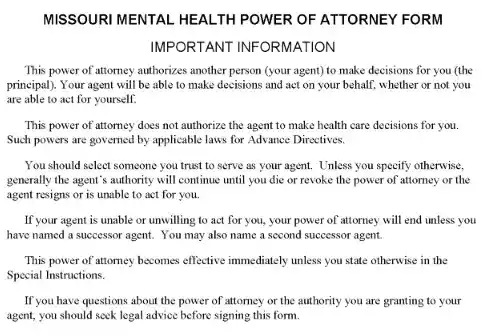 Missouri Mental Health Power of Attorney PDF