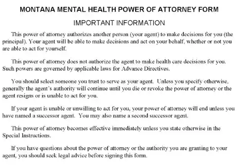 Montana Mental Health Power of Attorney PDF