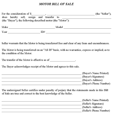 Motor Bill of Sale PDF