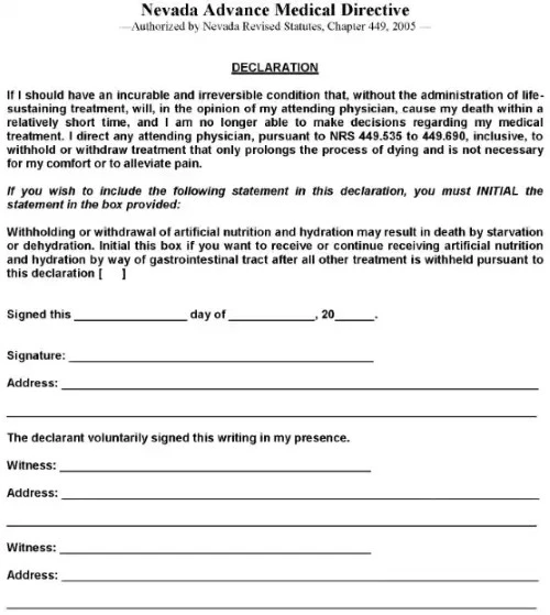 Nevada Advance Healthcare Directive Word