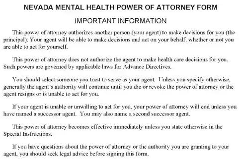 Nevada Mental Health Power of Attorney PDF