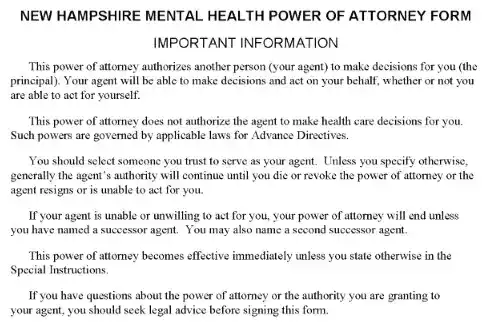 New Hampshire Mental Health Power of Attorney PDF