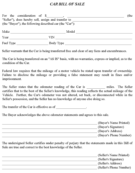 New Jersey Bill of Sale For Car Word