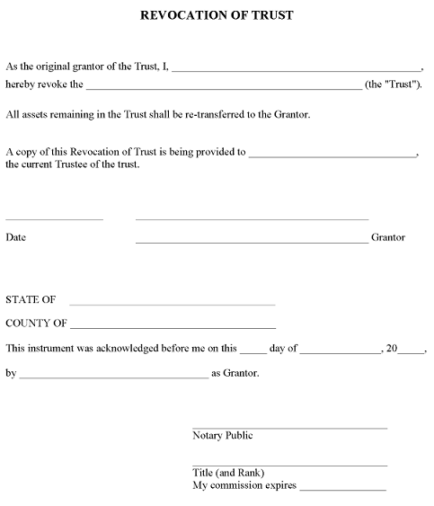 New Jersey Revocation Of Trust Form Word