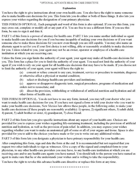 New Mexico Living Will Form PDF